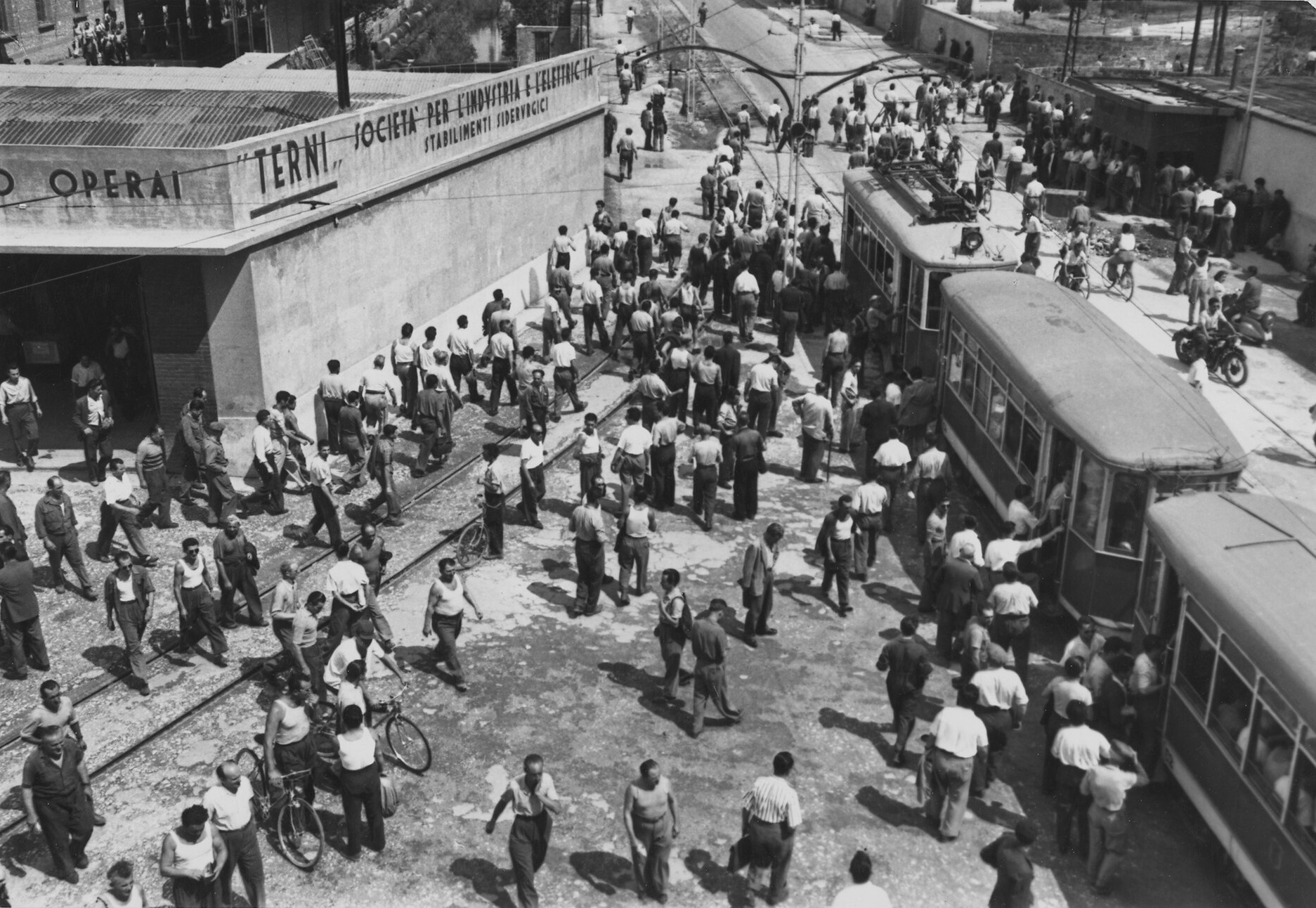 Workers leaving the Terni steelworks